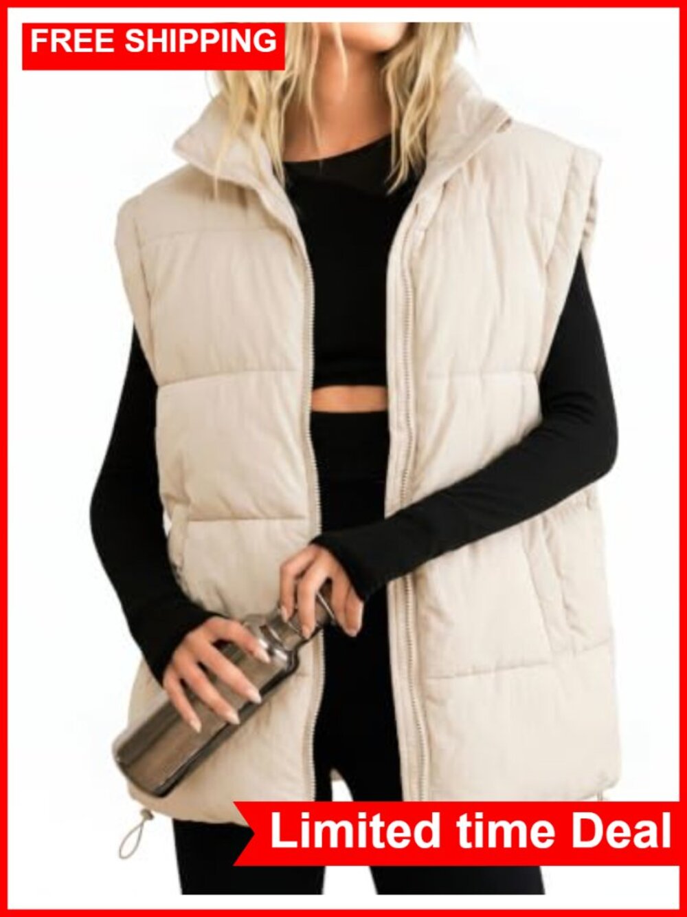 Women's Zip Up Puffer Vest Sleeveless Padded Quilted Coat